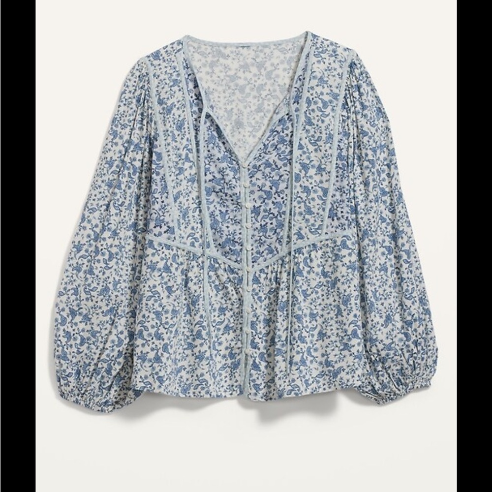 Old Navy Blue White Floral Peasant Blouse